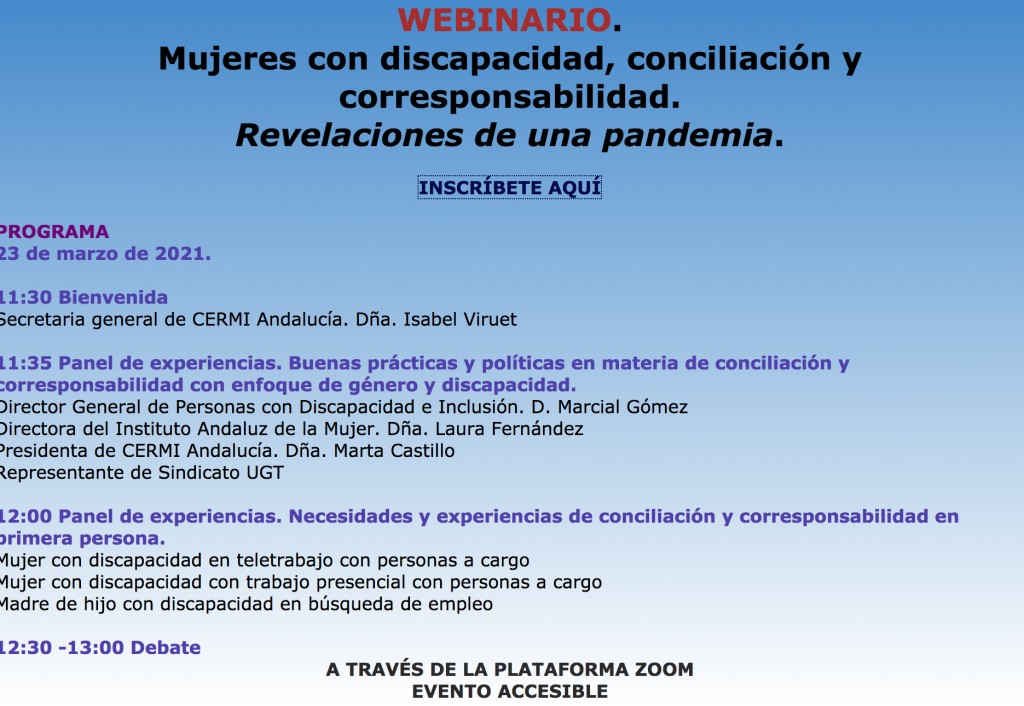 Webinario. Mujeres con disCapacidad, conciliación y corresponsabilidad. Revelaciones de una pandemia